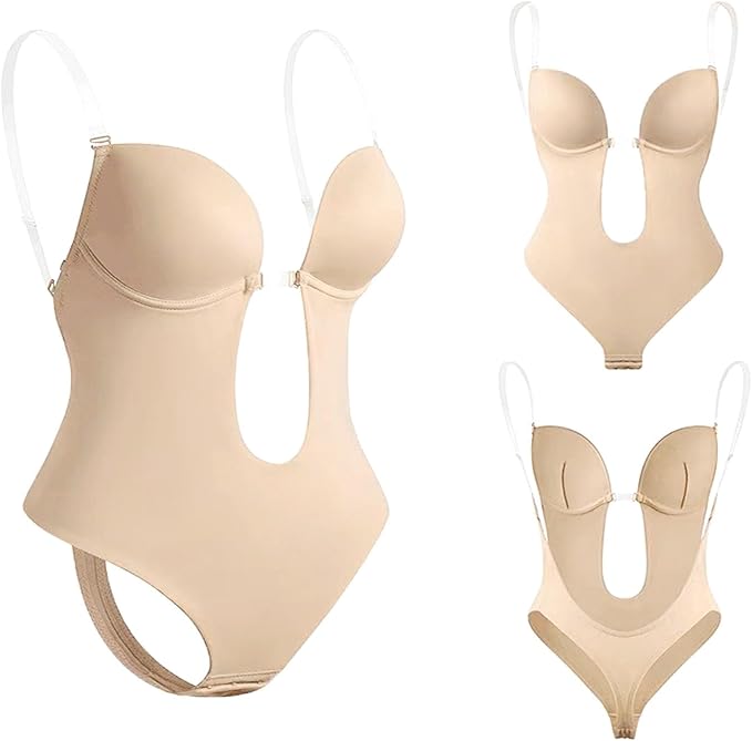 Backless Plunge Bodysuit Clear Straps, Invisible