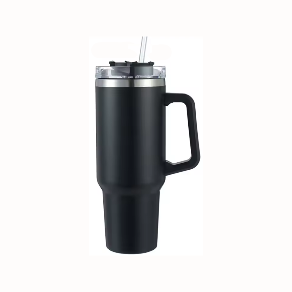 Large Tumbler with Handle and Straw, Stays Cold Or Hot