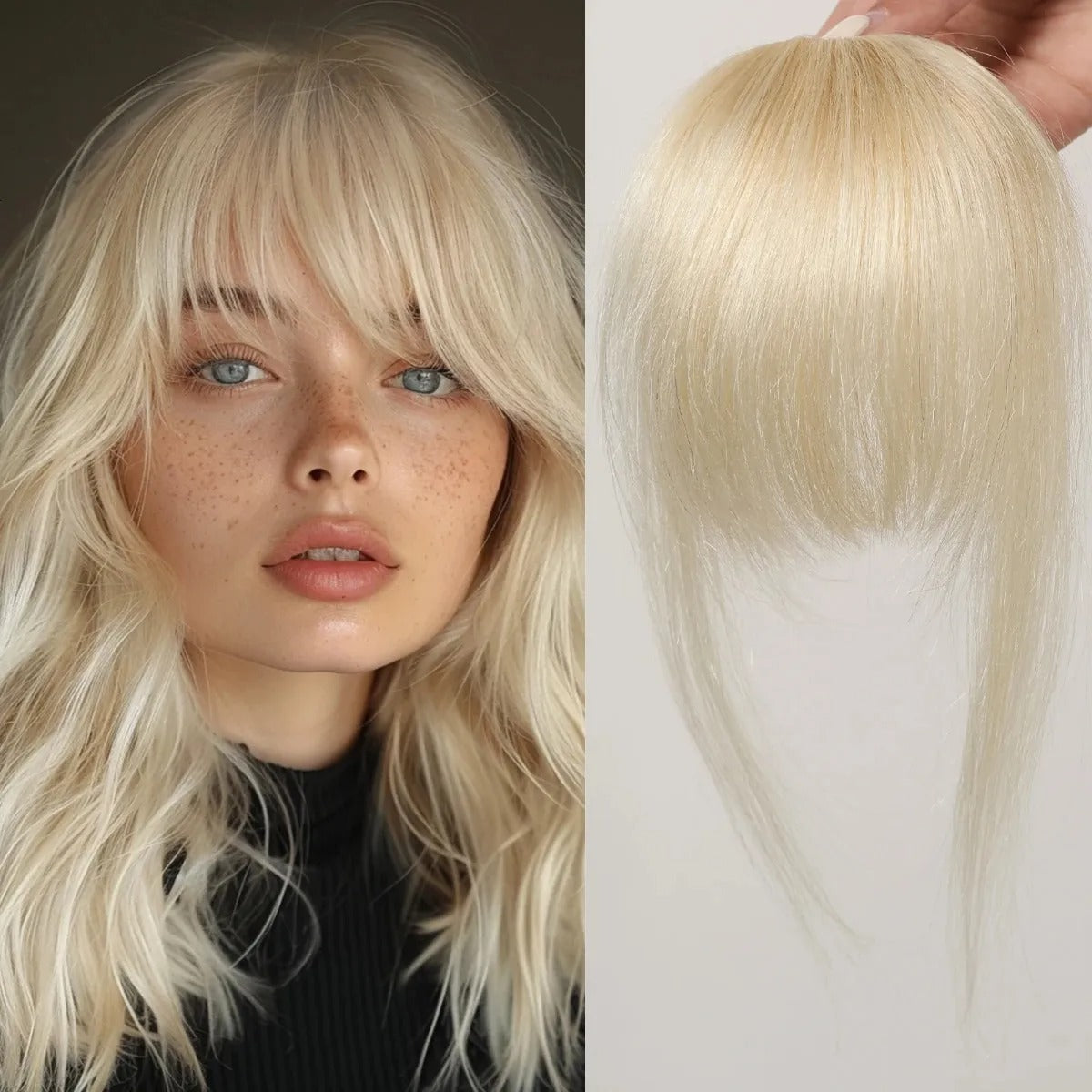 Clip-In Human Hair Fringe, Looks Real