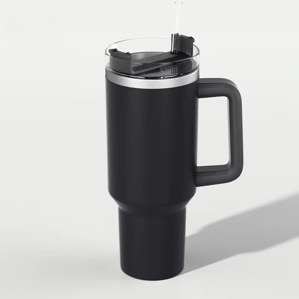 Large Tumbler with Handle and Straw, Stays Cold Or Hot